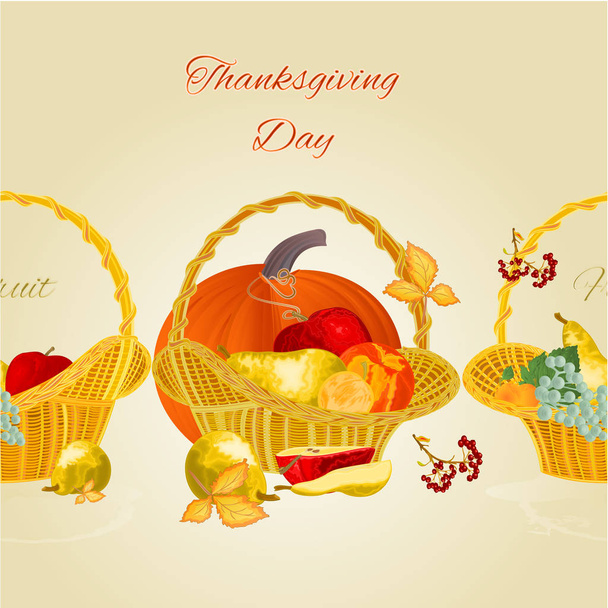 Seamless texture thanksgiving day turkey and fruits in a basket celebratory food vintage vector illustration editable hand draw  - Vector, Image
