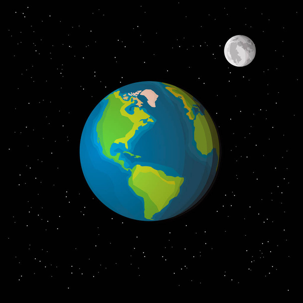 View of Earth and Moon from space with stars. - Vector, Image