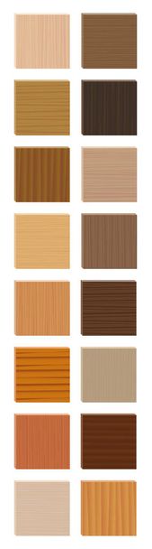 木材サンプル。寄木細工の概要表。さまざまな色、釉薬、様々 な木を選択する-茶色、暗い、灰色、光、赤、黄色、オレンジ色の装飾が白い背景の上 3 d ベクトルをモデルからテクスチャの木製プレート. - ベクター画像