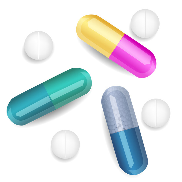 Set of different pills and capsules - Vector, Image