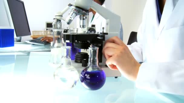 Naislääkärit työskentelevät laboratoriossa mikroskoopilla
 - Materiaali, video