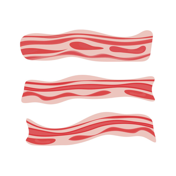 Fresh bacon stripe. Pork meat. Healthy tasty breakfast. Vector illustration set in flat style. - Vector, Image