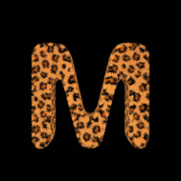 Illustration 3D Rendering Creative Illustration Leopard Print Furry Letter M - 写真・画像