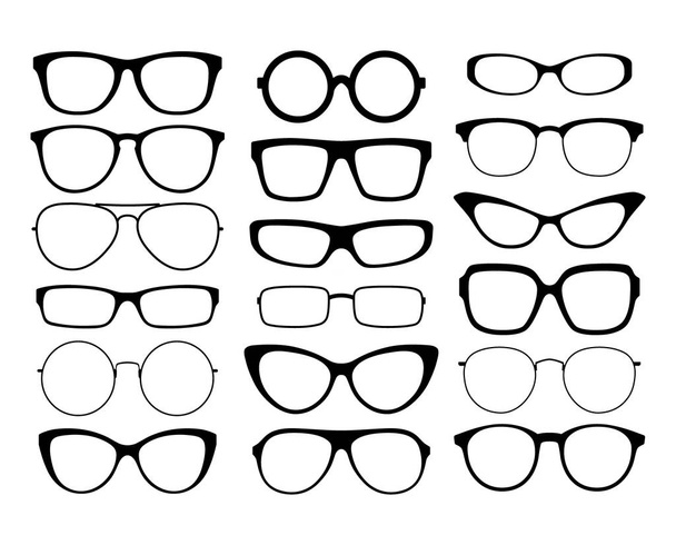 Verschillende zwarte silhouet bril. Brillen frames instellen. Zonnebril frames. - Vector, afbeelding