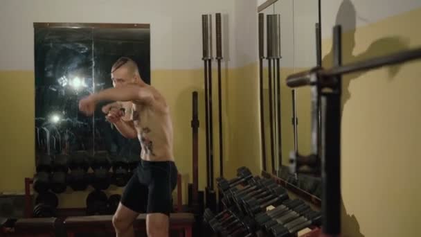 Brutal free fighter training kicks in the gym. 4K - Záběry, video