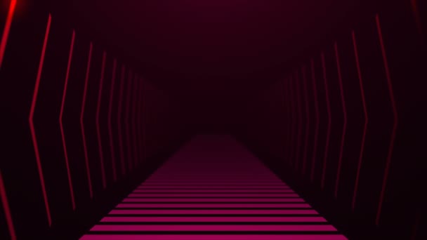Tunnel met neon licht in de ruimte, abstracte computer gegenereerde achtergrond, 3d render - Video