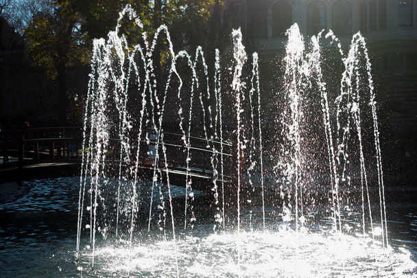 Las fuentes que brotan agua con gas en una piscina en un parque - Foto, Imagen