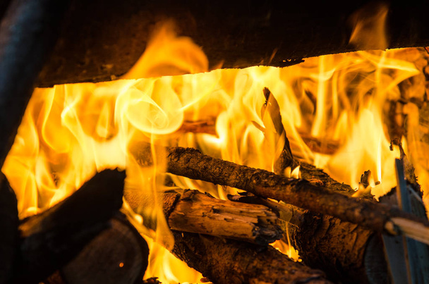 Burning wood at summer barbecue. - Photo, Image