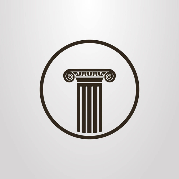 Black and white simple vector flat art symbol of  Greek column in a round frame - Vector, Image