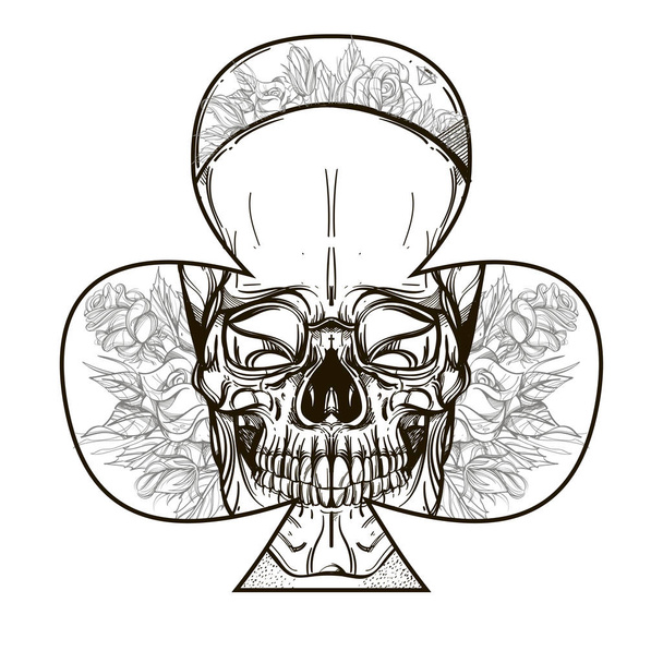 Dibujo del contorno del cráneo para tatuaje, para pegatinas, impresión en camisetas y otros artículos
 - Vector, Imagen