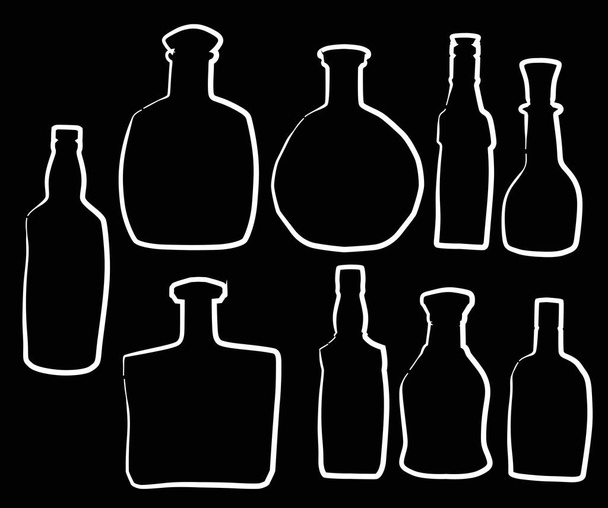 illustration with bottle silhouettes isolated on black background - Vektor, obrázek