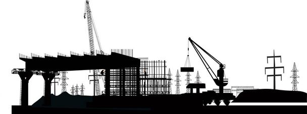 illustration with bridge building and crane - Vektor, kép