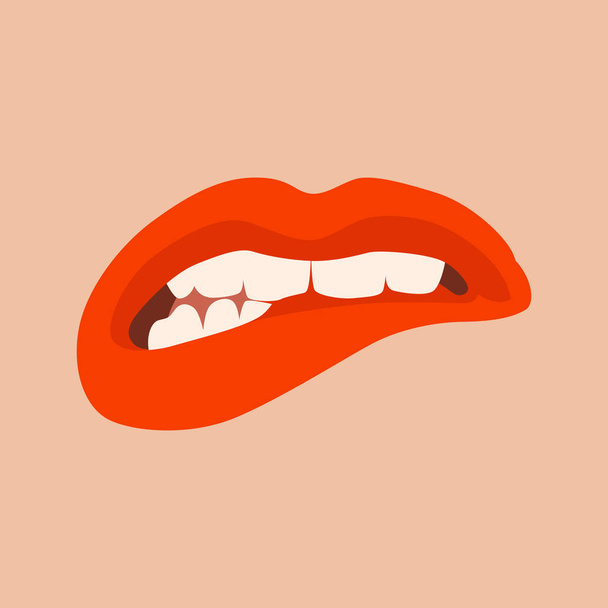 rojo malvado labios vector ilustración plana estilo
 - Vector, Imagen