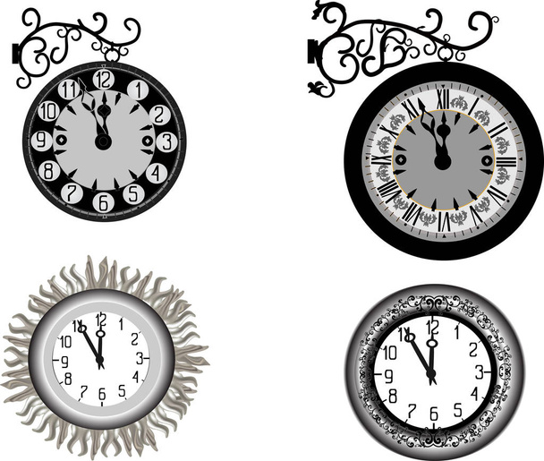 illustratie met set van klokken geïsoleerd op witte achtergrond - Vector, afbeelding