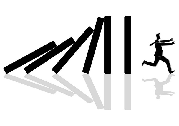 Business concept vectorillustratie van een zakenman die weglopen van domino-effect - Vector, afbeelding