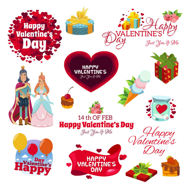 set of St. Valentines Day icons for creation of posters, postcards, banners and wedding celebrations - Vector, Image