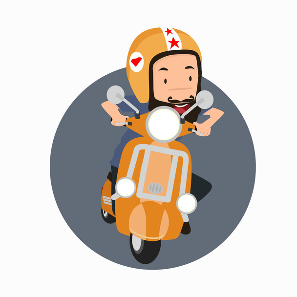 Bearded man hipster riding a motorbike - Vecteur, image