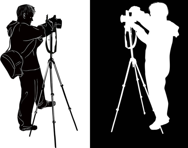 illustration with photographers isolated on white and black background - Vector, Image