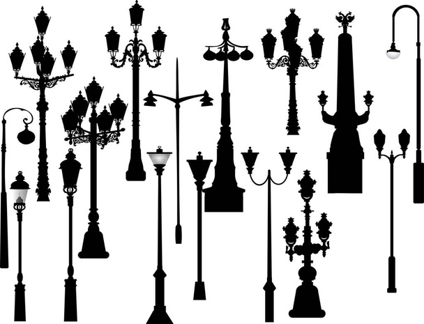Ilustración con la colección de lámparas de calle - Vector, imagen