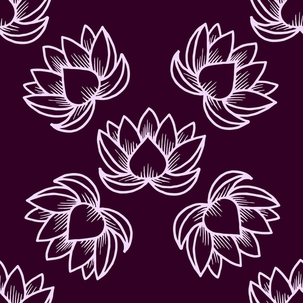 Lotus. Jednolity wzór. Orientalne indyjskie chiński tradycyjny. Tła bordowy - Wektor, obraz