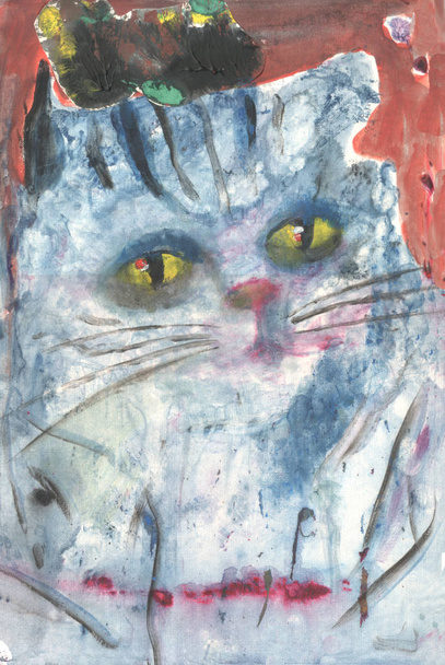 eine geträumte blaue Katze auf rotem Hintergrund - Foto, Bild