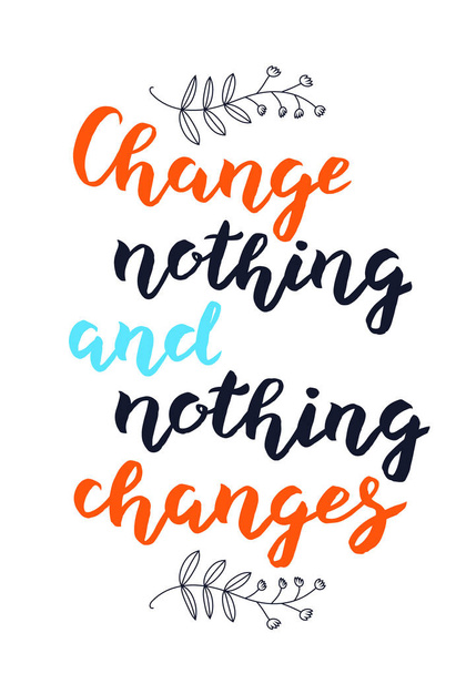Hand drawn Change nothing and nothing changes typography lettering poster background. Calligraphy text for decoration. Rustic card, banner template. Modern style vector illustration. - Вектор, зображення