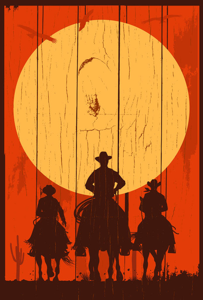 Silhouette of three cowboys riding horses background, Vector - Vector, Image