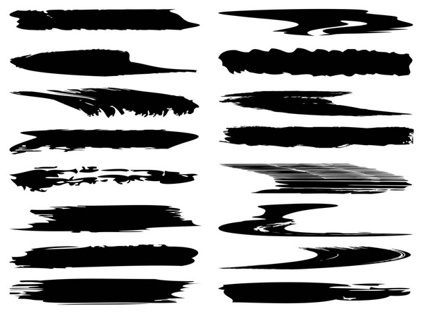 collection of artistic grungy black paint hand made creative brush strokes set - Vector, Image
