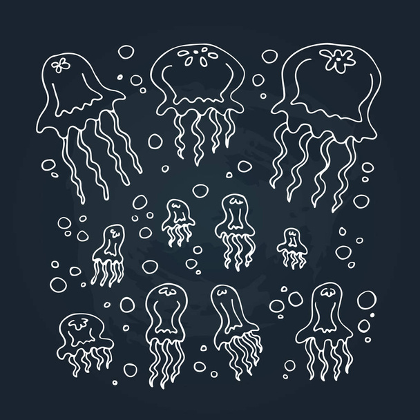 Cute jellyfish isolated on chalkboard background. Design element for gift wrap, textile print or home decor. Hand drawn style. - Вектор,изображение
