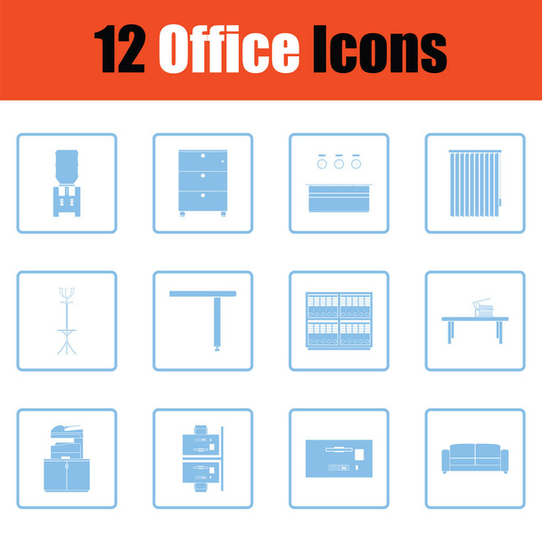 Office furniture icon set. Blue frame design. Vector illustration. - Wektor, obraz