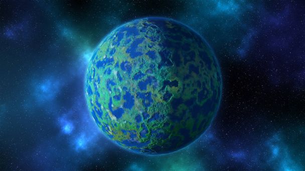Värikäs planeetta maisema avaruudesta pieniä tähtiä. 3D-mallinnus
.  - Valokuva, kuva