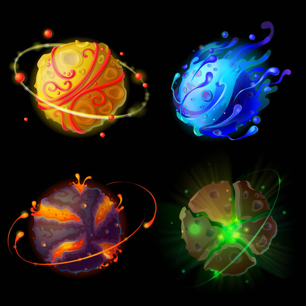 Vector cartoon planets for game design set - Vector, Image