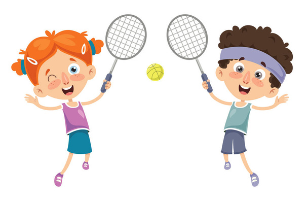 Vektor-Illustration von Kind beim Tennisspielen - Vektor, Bild