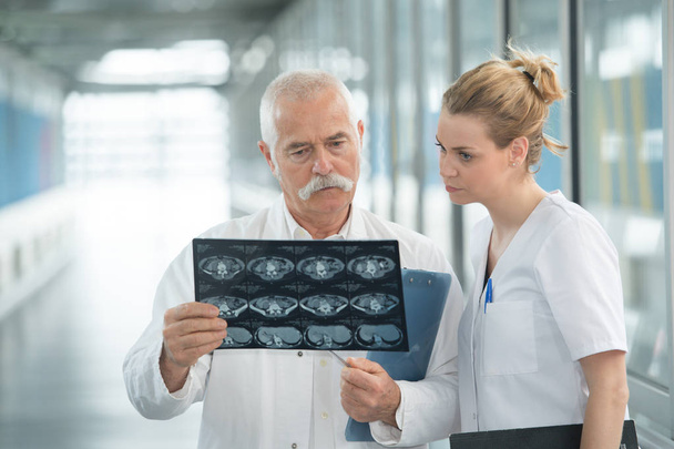 senior male radiologist reviewing x-ray with colleague - Photo, image