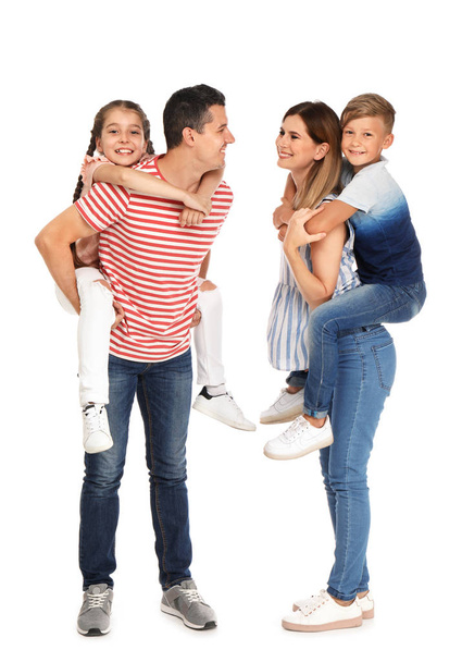 Happy family with children on white background - Φωτογραφία, εικόνα