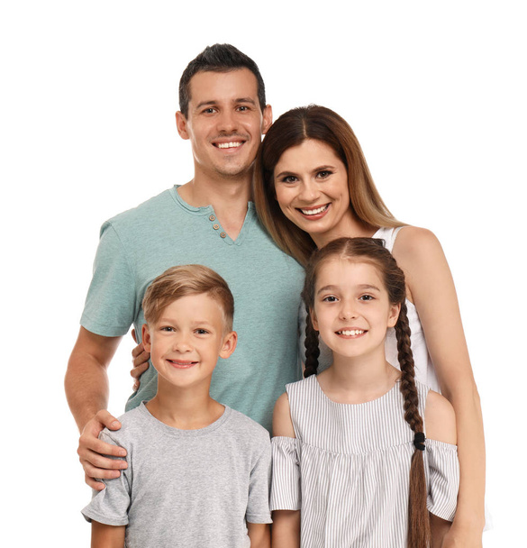 Happy family with children on white background - Фото, зображення