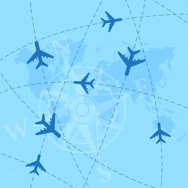Mappa del mondo con sfondo aeroplani
 - Vettoriali, immagini