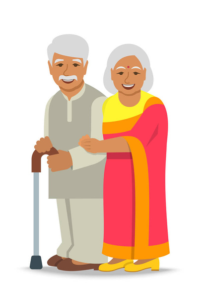 Старшие индийские мужчины и женщины стоят вместе
 - Вектор,изображение