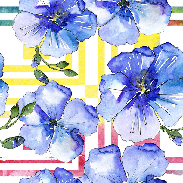 Blaue Flachsblüten. Blumen botanische flower.seamless Hintergrundmuster. Textur für Stofftapeten. Aquarell-Wildblume für Hintergrund, Textur, Wickelmuster, Rahmen oder Rand. - Foto, Bild