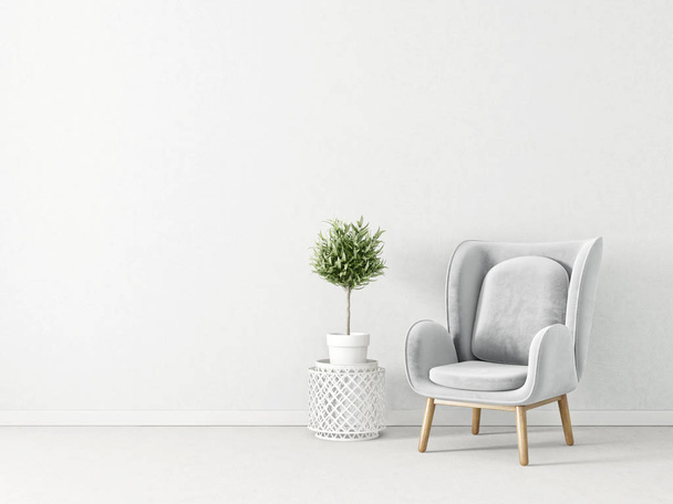 modern living room with grey armchair and lamp, scandinavian interior design furniture - Valokuva, kuva