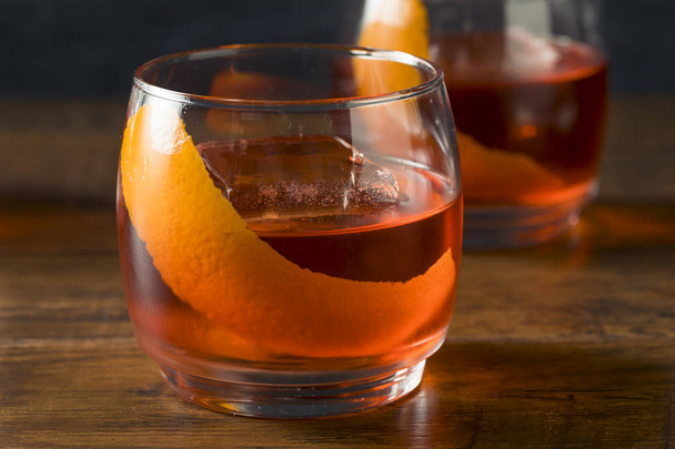 Alcoholic Red Negroni Cocktail with Vermouth Gin and Oranges - Photo, image
