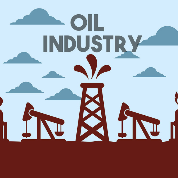 chemical plant or factory pump jack field oil industry - Vector, Image