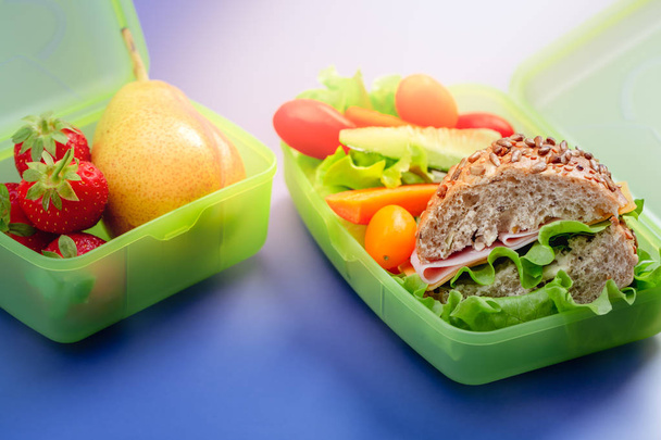 Lunch boxes with fresh healthy second breakfast. - Photo, Image