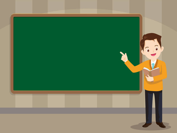 Teacher in front of chalkboard with copy space for your text. - Vector, Image