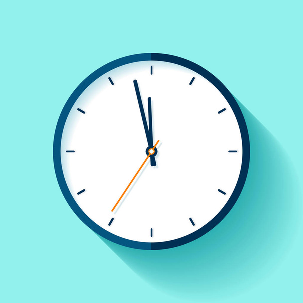 Clock icon in flat style, round timer on blue background. Nearly twelve. Simple watch. Vector design element for you business projects - Vector, Image