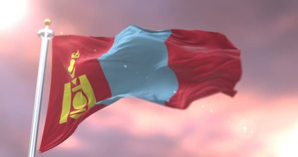 Bandera de Mongolia ondeando al viento al atardecer en lento, bucle
 - Imágenes, Vídeo