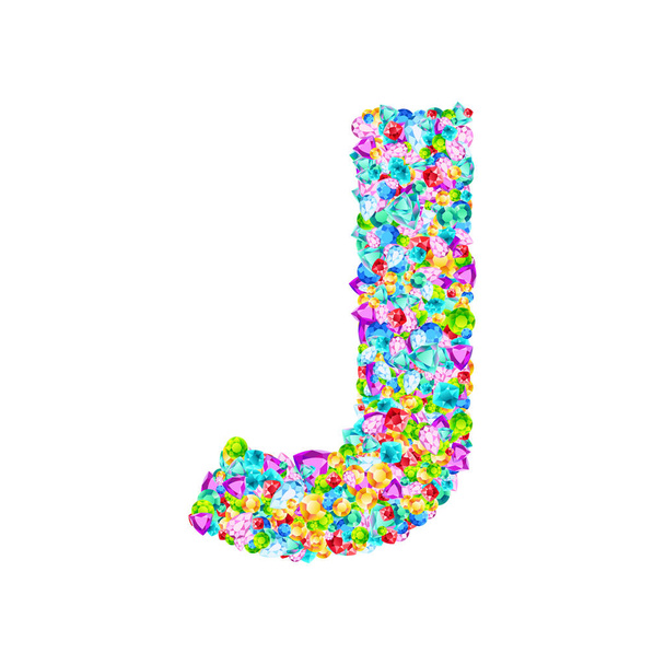 Vector colorful gem stones font, letter J - Vektor, obrázek