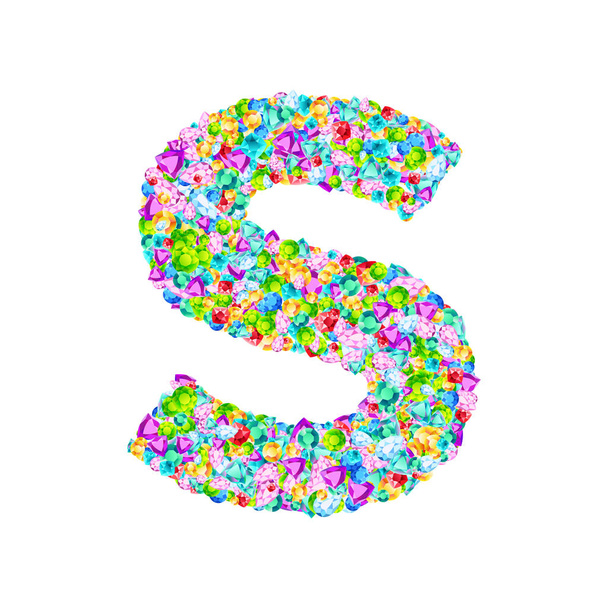 Vector colorful gem stones font, letter S - Vector, imagen