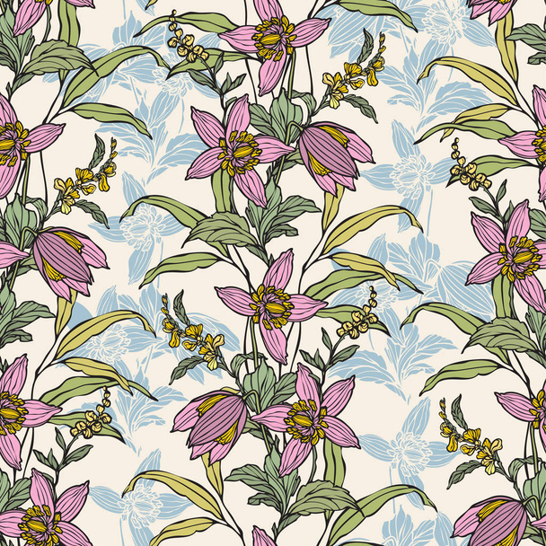 Floral seamless pattern. Flowers illustration - Vector, Image