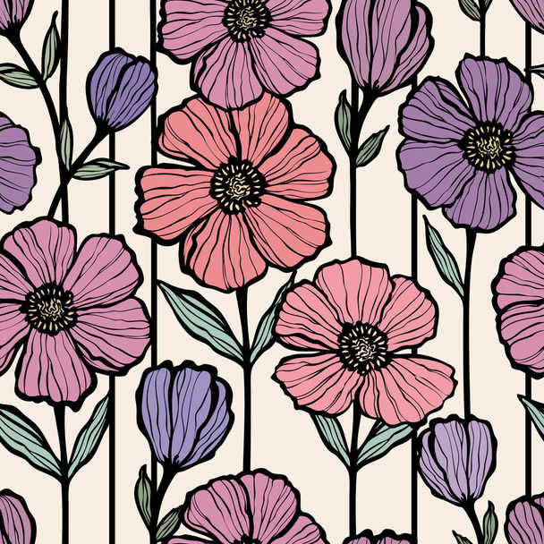 Floral seamless pattern. Flowers illustration - Vektör, Görsel